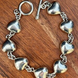 Sterling Silver Heart Link Bracelet - Silver Heart Charm Bracelet